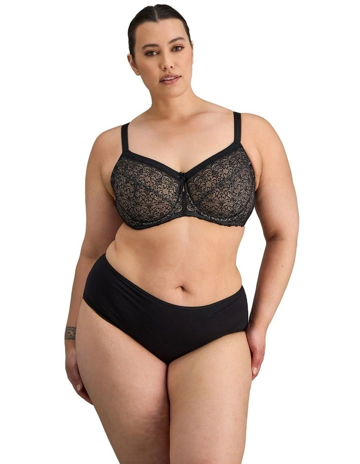 Delicate Lace Underwire Bra in Black/Cream Tan image 3