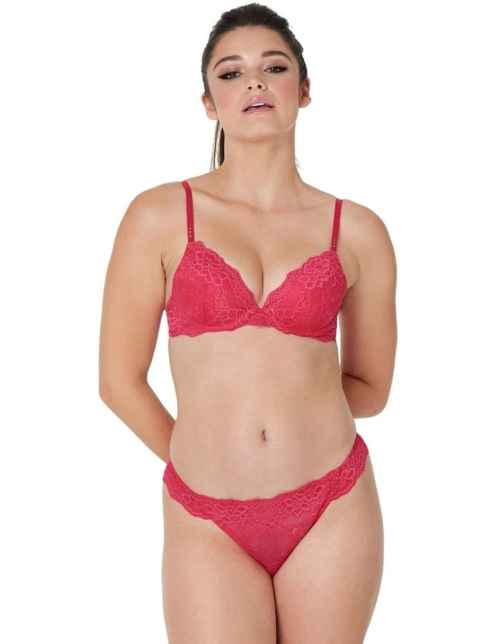 Pleasure State Lace Push-Up Plunge Bra In Raspberry | MYER
