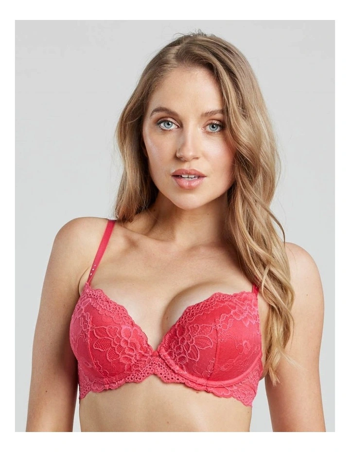 Pleasure State Lace Push-Up Plunge Bra In Raspberry | MYER
