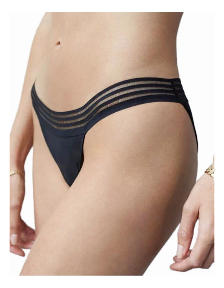 Stripe Elastic & Papertouch Cheeky Pant in Black image 2