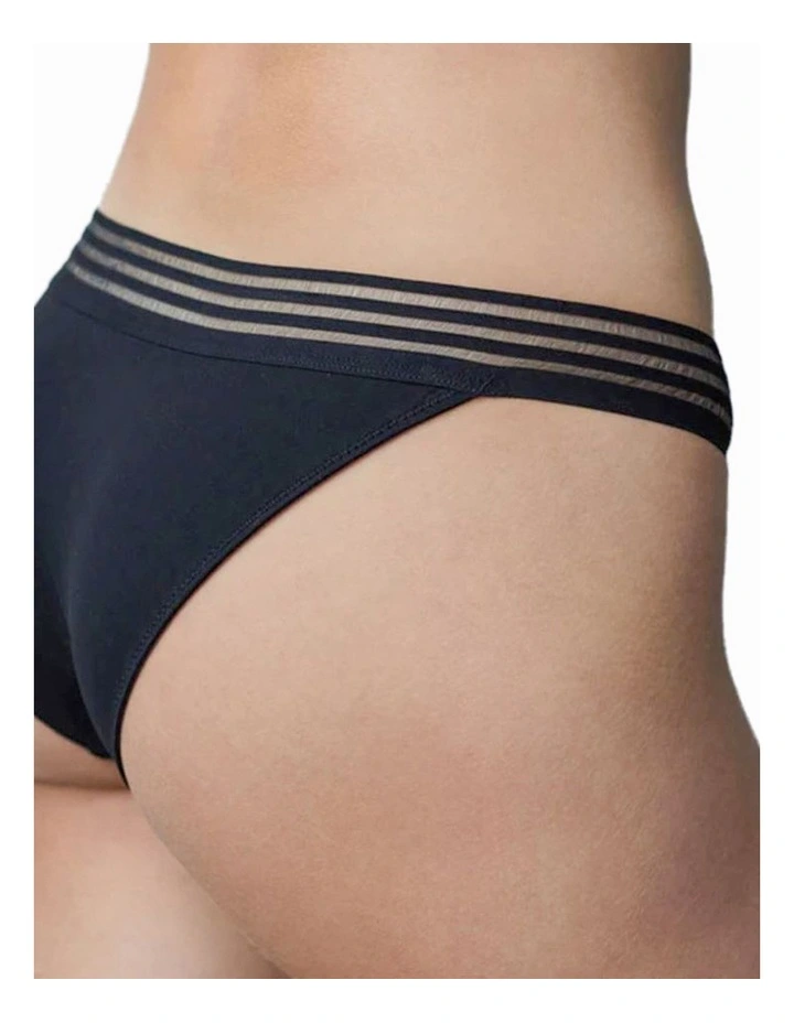 Stripe Elastic & Papertouch Cheeky Pant in Black image 3