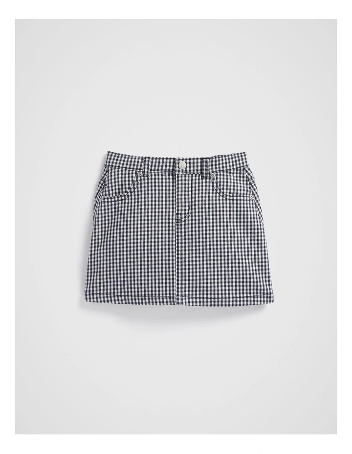 Gingham Denim Skirt in Midnight Gingham image 1