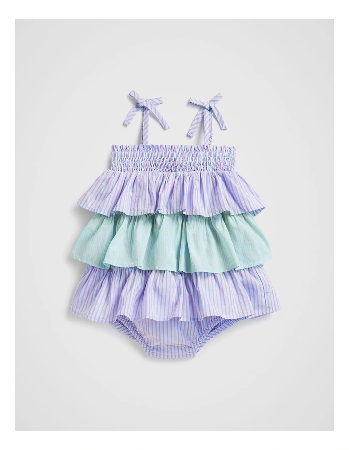 Poplin Stripe Romper in Baby Blue image 1