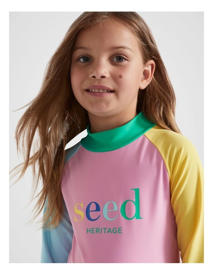 Colourblock Logo Rashsuit in Candy Pink Multi image 1
