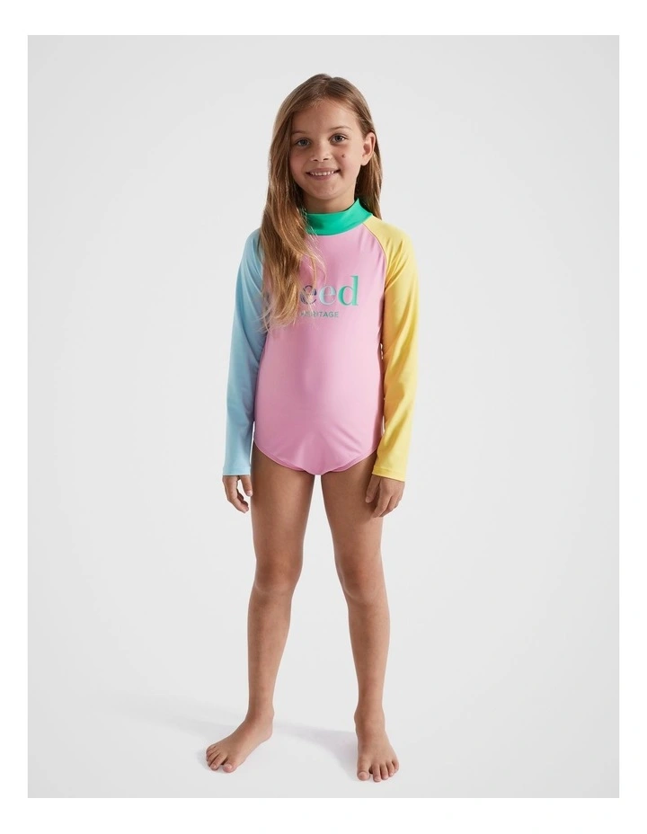 Colourblock Logo Rashsuit in Candy Pink Multi image 2