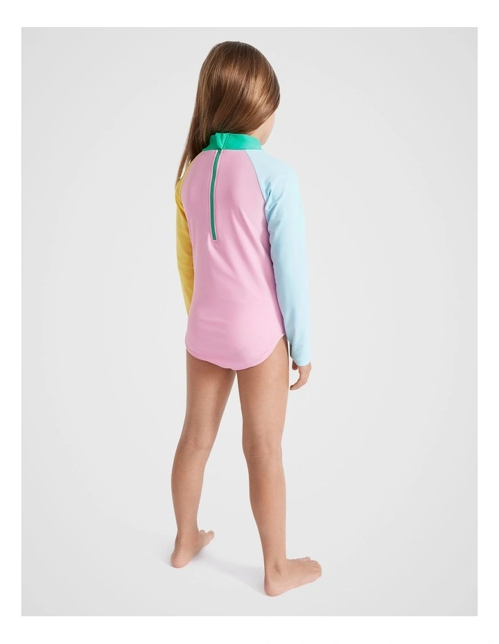 Colourblock Logo Rashsuit in Candy Pink Multi image 3