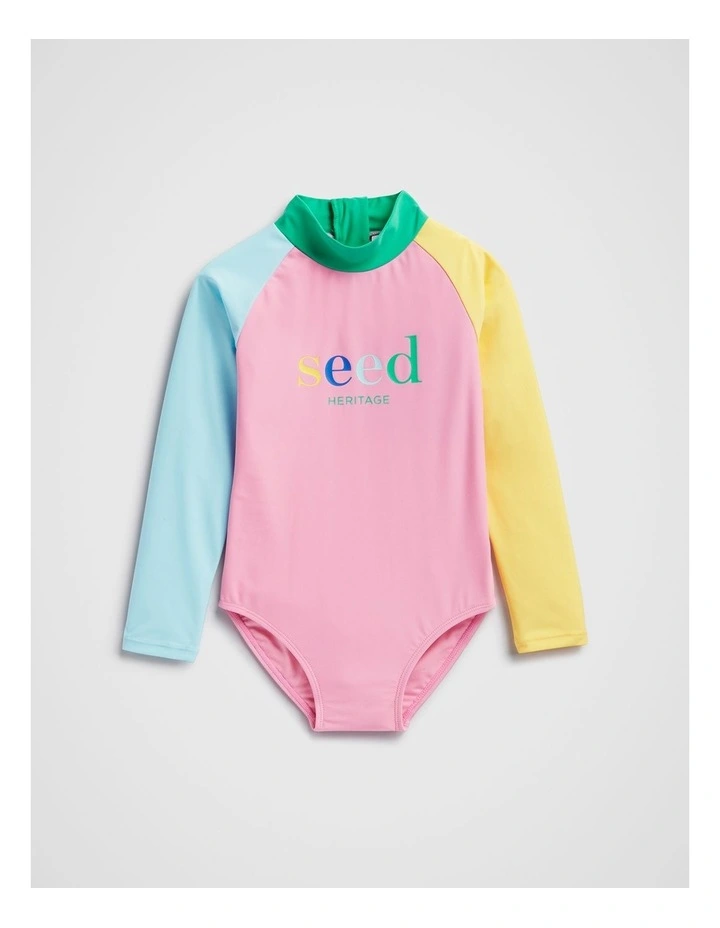 Colourblock Logo Rashsuit in Candy Pink Multi image 4