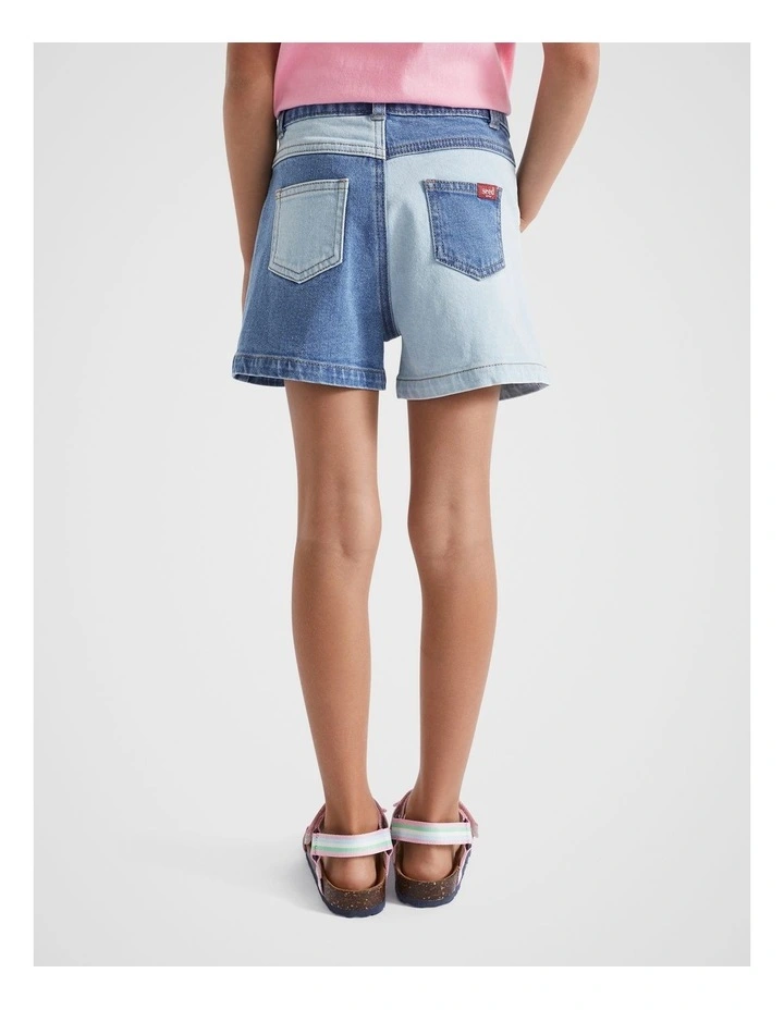 Colour block Denim Short in Light Wash Multi image 3