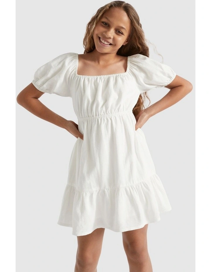 Linen Blend Mini Dress in White image 1