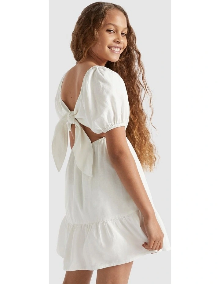Linen Blend Mini Dress in White image 2