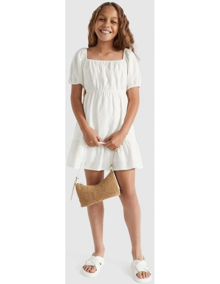 Linen Blend Mini Dress in White image 4