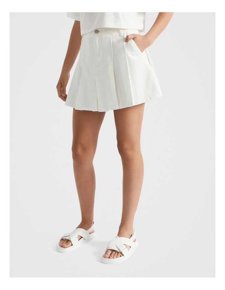 Denim Pleat Skirt in White image 1