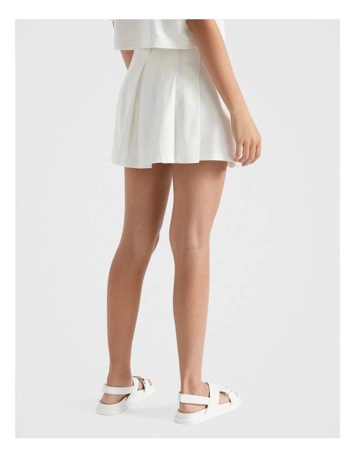 Denim Pleat Skirt in White image 2