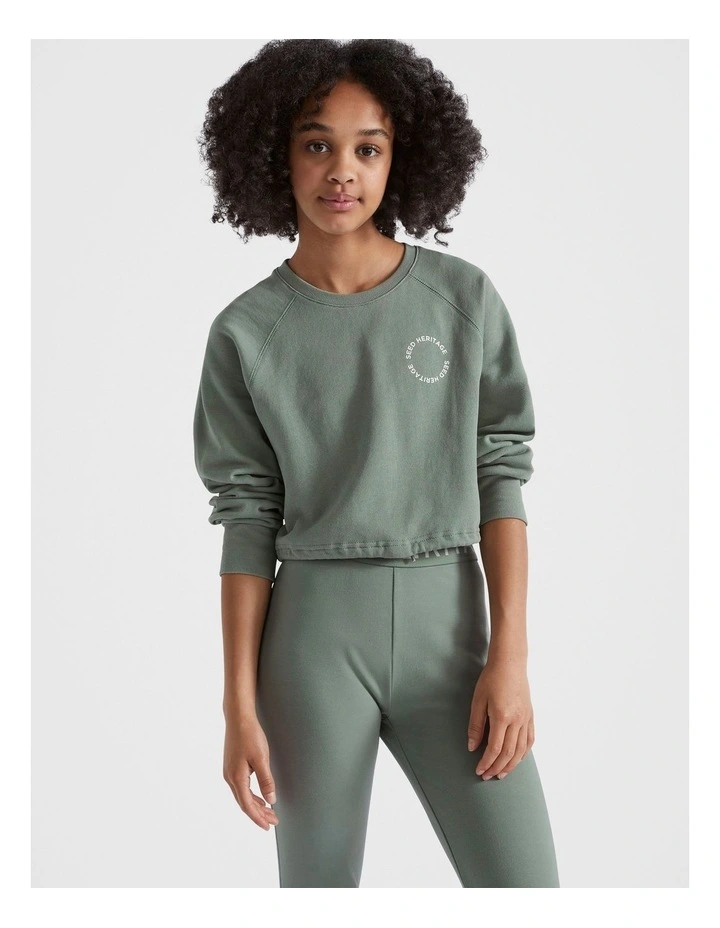 Core Logo Crop Sweater in Olive image 2