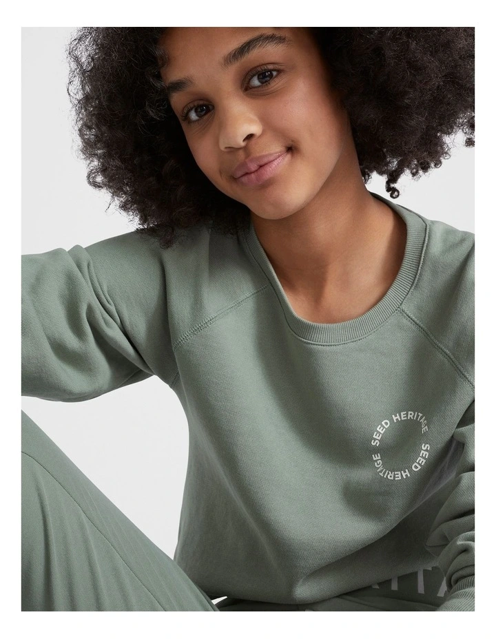 Core Logo Crop Sweater in Olive image 3
