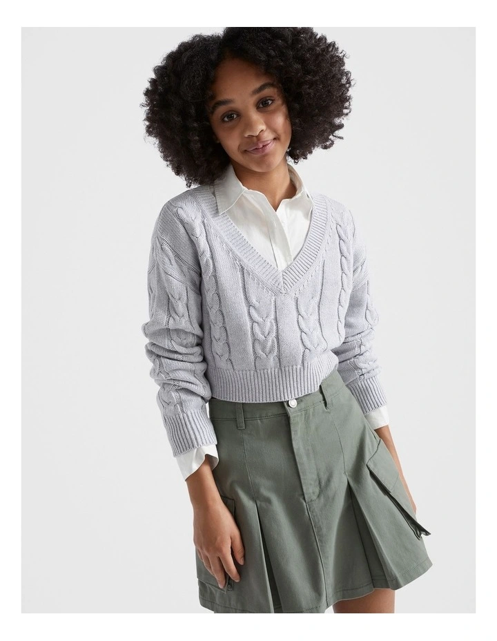 Seed Heritage Crop V Cable Knitwear In Cloud Marle MYER