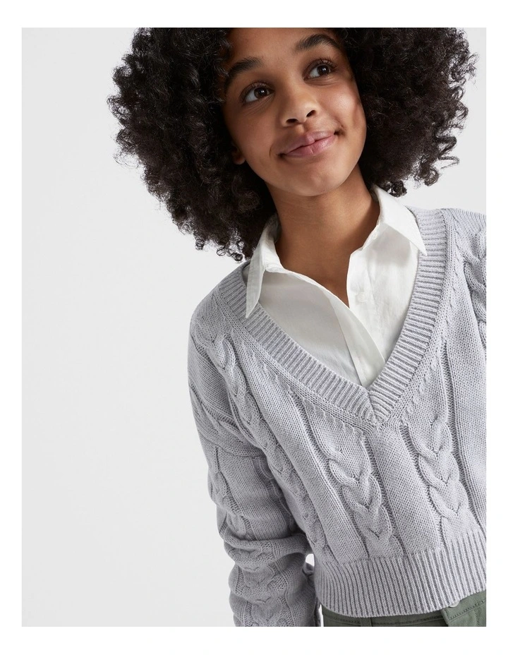 Seed Heritage Crop V Cable Knitwear In Cloud Marle MYER