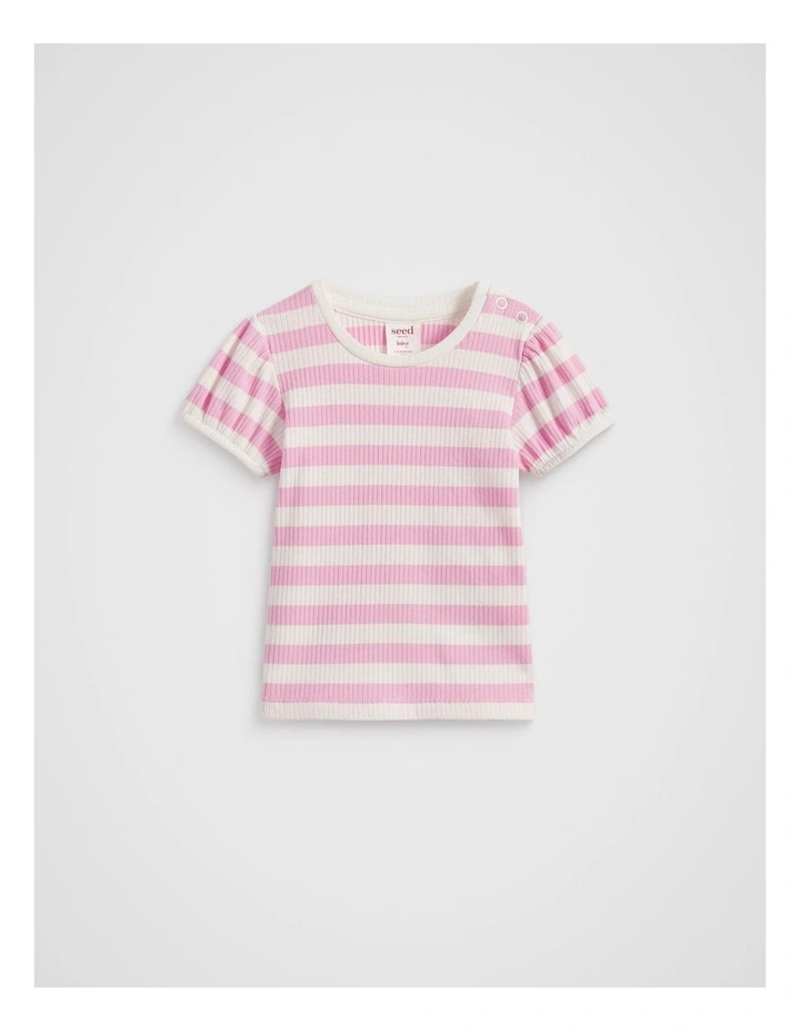 Rib Stripe Tee in Candy Pink image 1