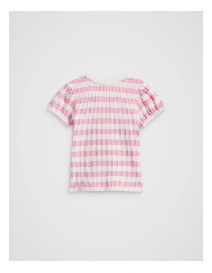 Rib Stripe Tee in Candy Pink image 2
