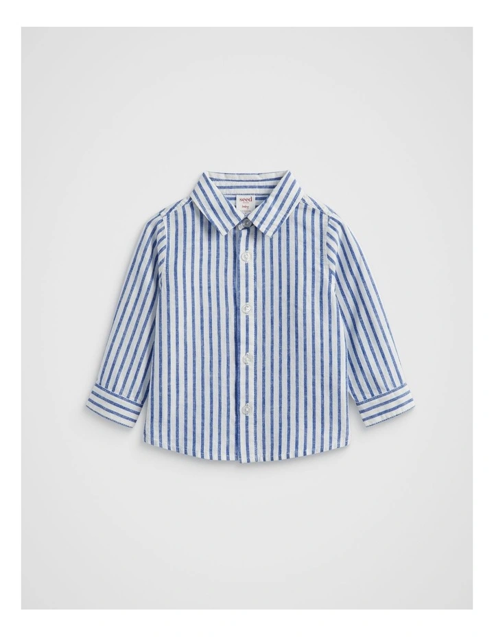 Stripe Linen Shirt in Cobalt Blue image 1