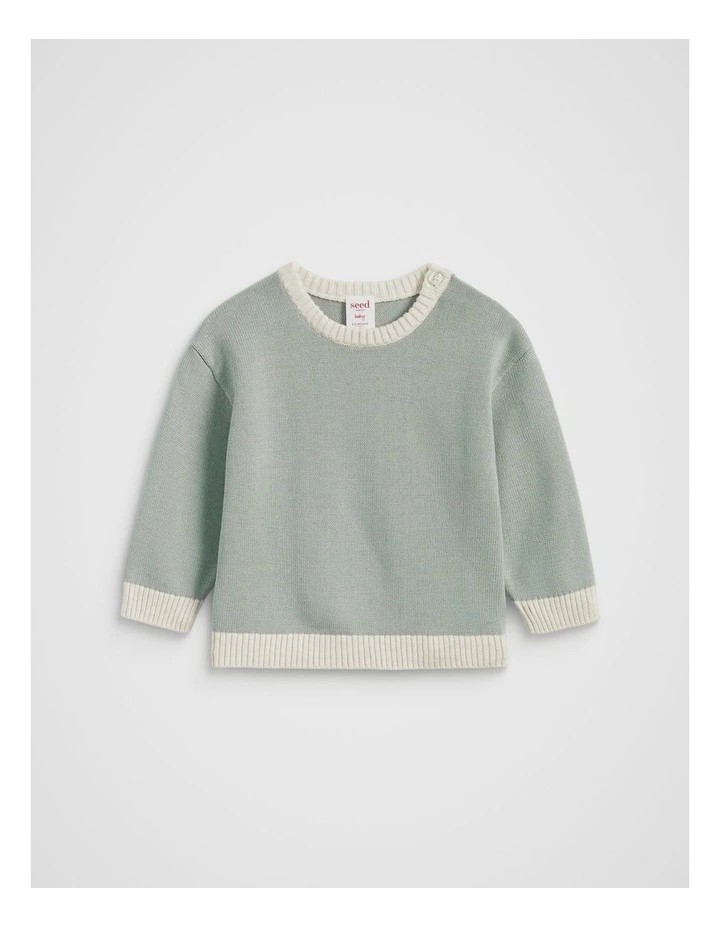 Spliced Knit Jumper in Sage image 1