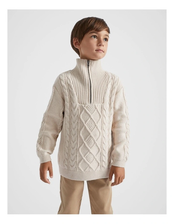 Zip Cable Knit in Oat Marle image 2