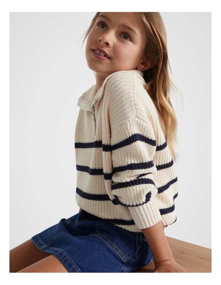 Zip Knit Sweater in Creme image 2