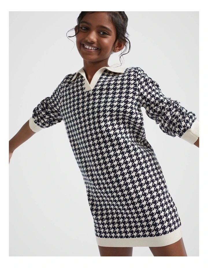 Houndstooth Knit Dress in Midnight Blue image 3