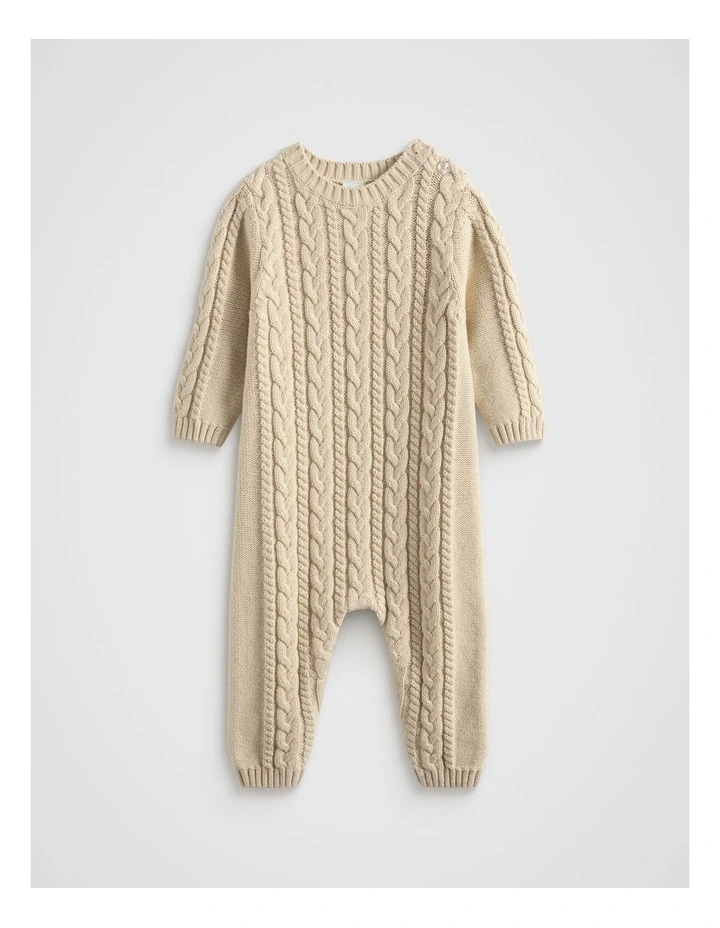 Core Cable Knitted Jumpsuit in Neutral image 1