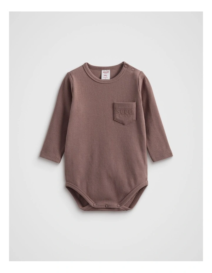 Logo Rib Bodysuit in Brown image 1