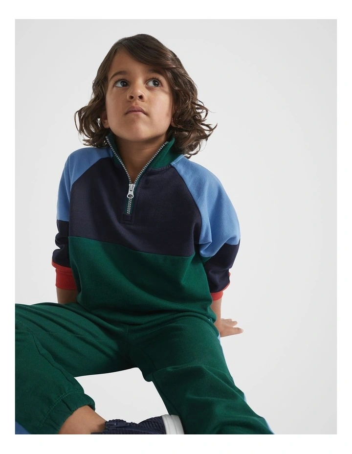 Colourblock Zip Sweat Top in Ivy Multi image 1
