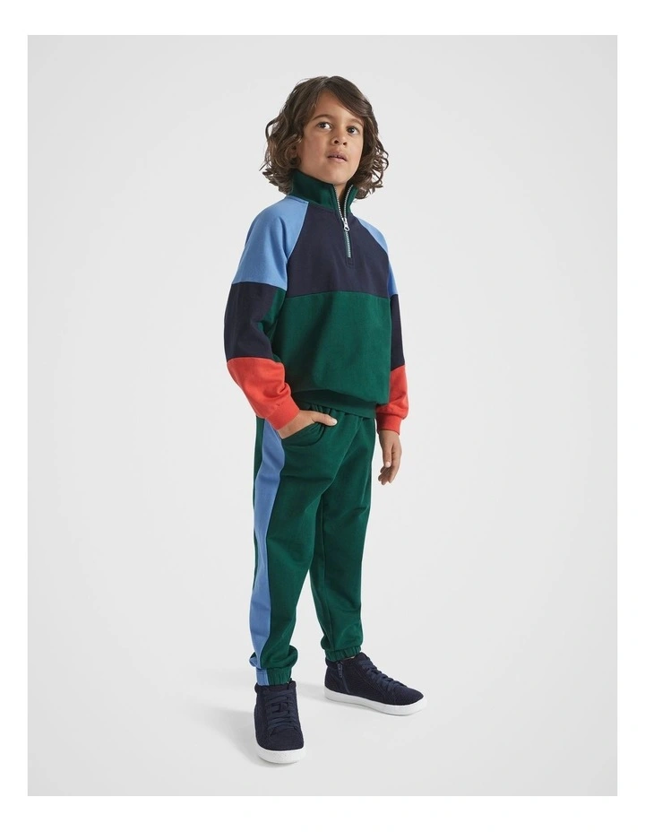 Colourblock Zip Sweat Top in Ivy Multi image 2