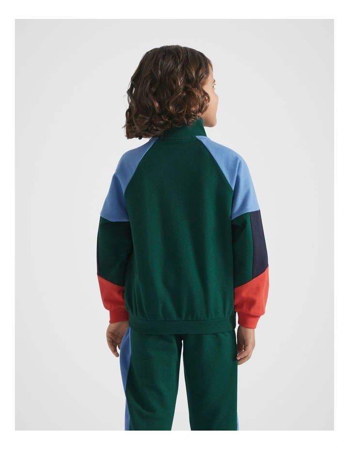 Colourblock Zip Sweat Top in Ivy Multi image 3