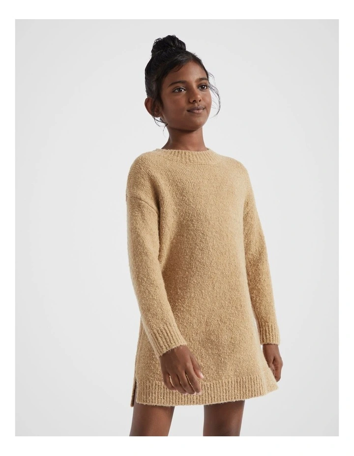 Boucle Knit Dress in Caramel image 2
