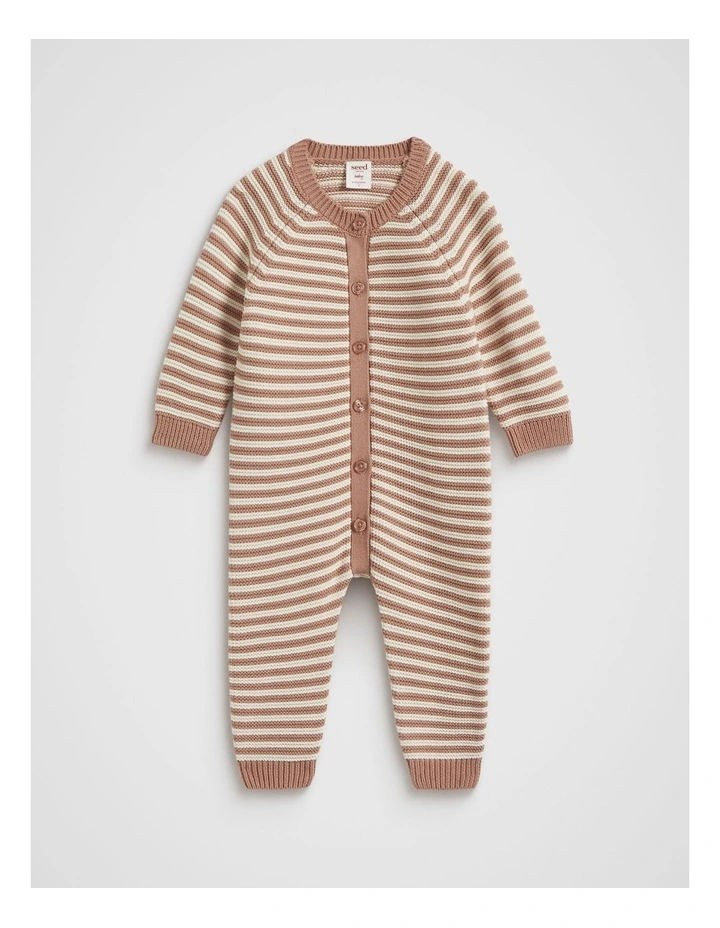 Stripe Knit Jumpsuit in Almond image 1