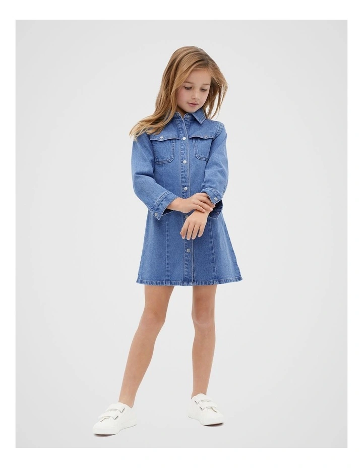 Denim Dress in Bright Blue Wash image 1