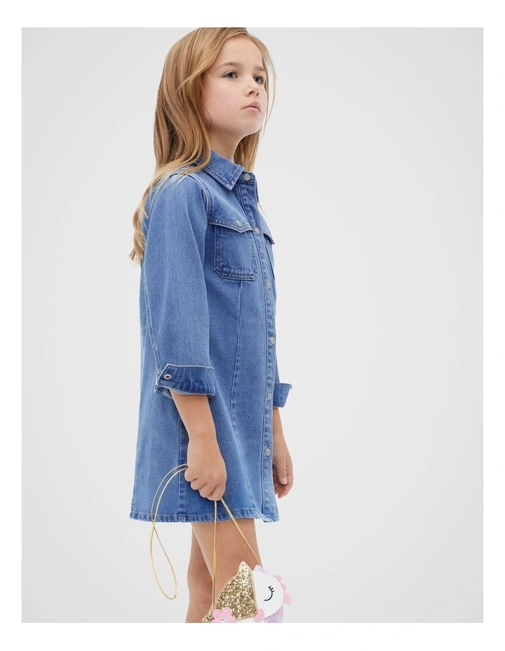 Denim Dress in Bright Blue Wash image 2
