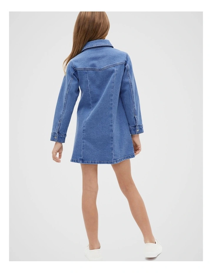 Denim Dress in Bright Blue Wash image 3