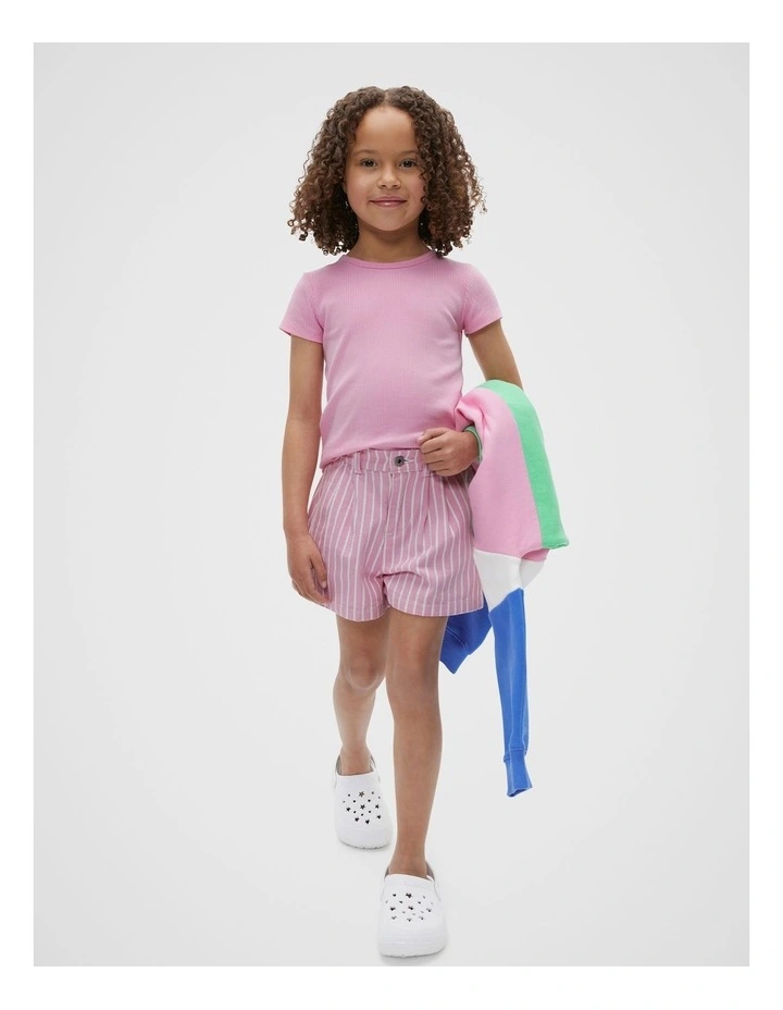 Pleat Denim Short in Candy Pink Stripe image 1