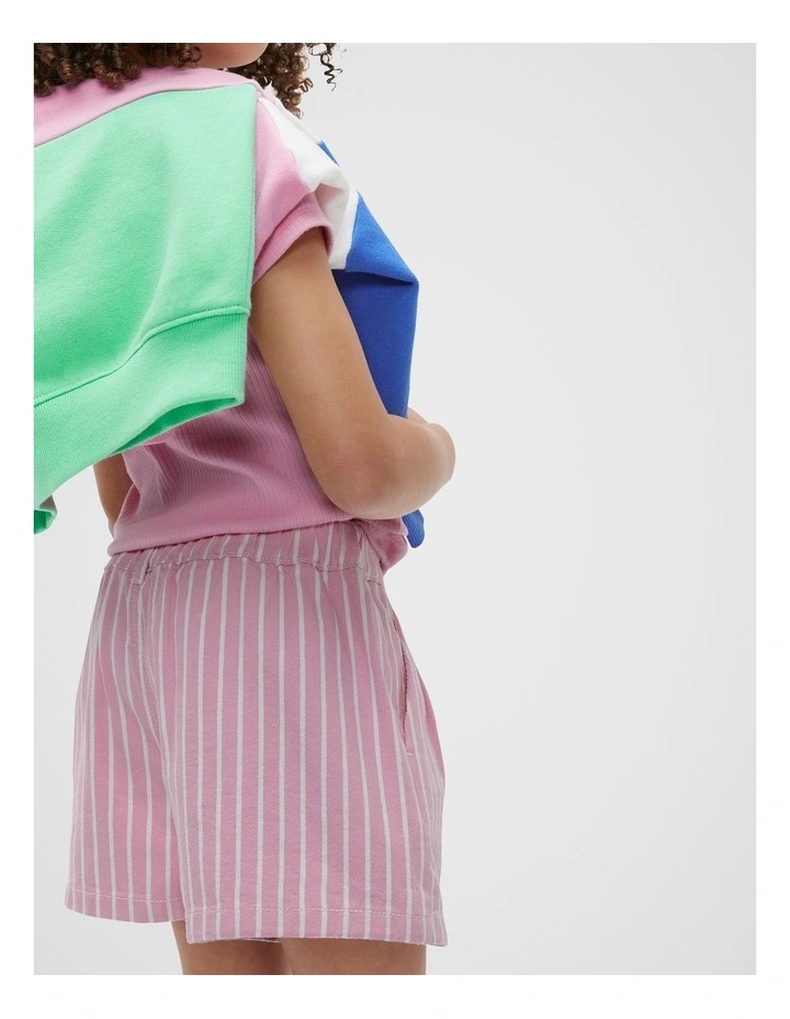 Pleat Denim Short in Candy Pink Stripe image 2