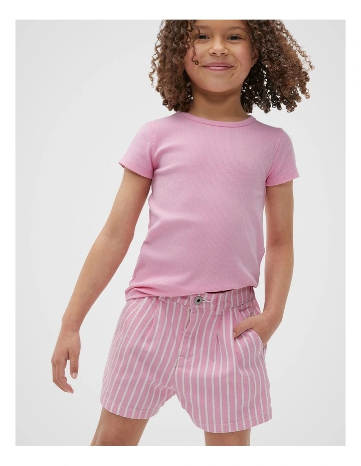 Pleat Denim Short in Candy Pink Stripe image 3