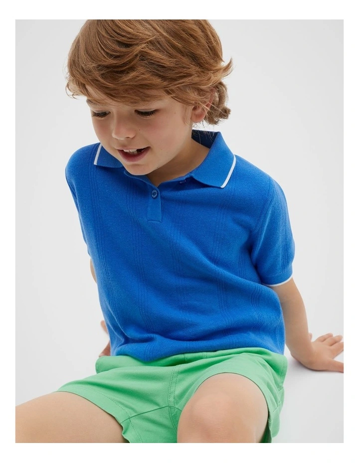 Knit Polo Shirt in Wave Blue image 2