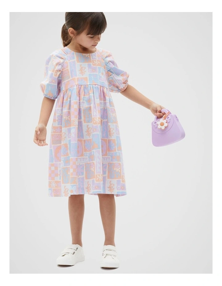 Abstract Print Dress in White image 1