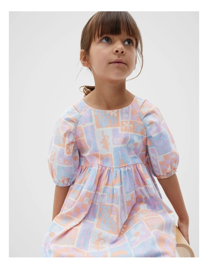 Abstract Print Dress in White image 3