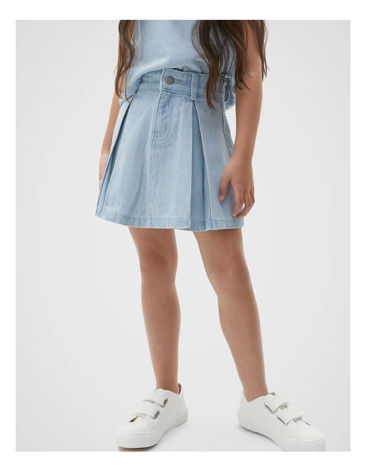 Pleat Denim Skirt in Ice Blue Wash image 1