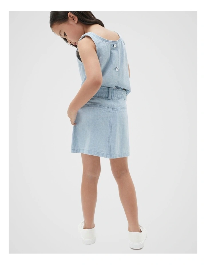 Pleat Denim Skirt in Ice Blue Wash image 2