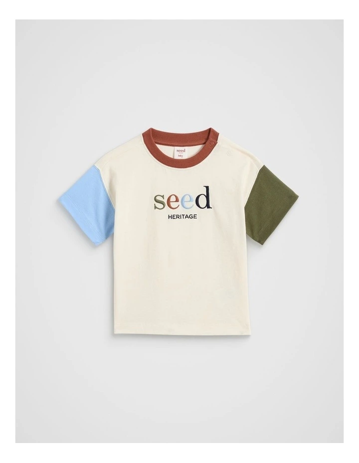 Colourblock Logo Tee in Milk image 1