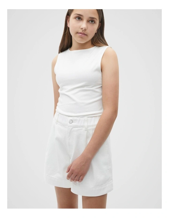 A Line Denim Shorts in White image 1
