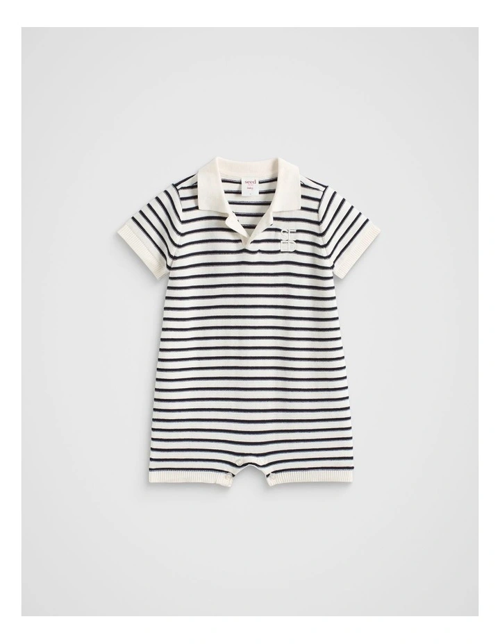 Knit Polo Romper in Milk image 1