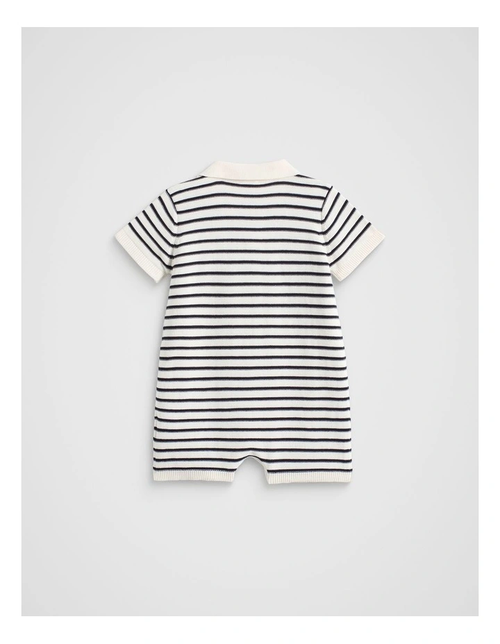 Knit Polo Romper in Milk image 2